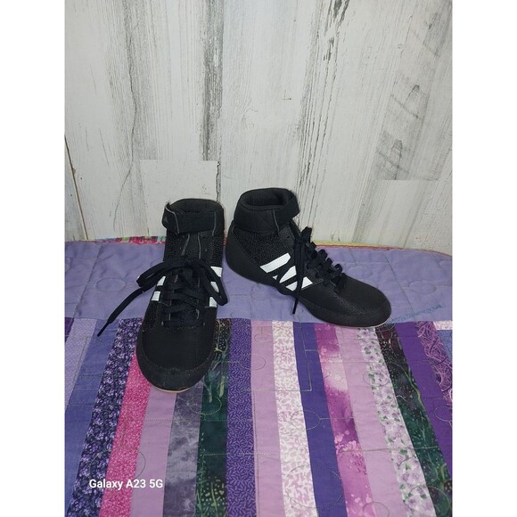 ADIDAS HVC 2 Wrestling Shoes SIZE 3 BLACK/WHITE Youth Kids - Picture 1 of 8